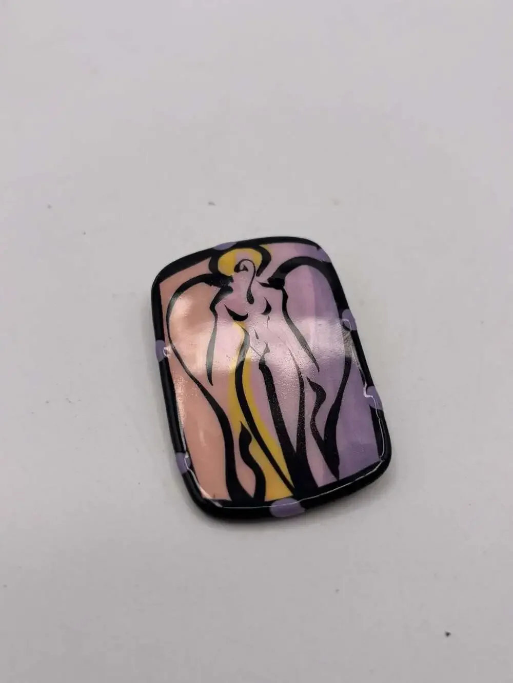 Vintage Hand-Painted Artisan Ceramic Abstract Female Figure Pin Brooch